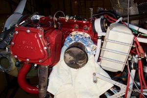 #4 Cylinder removed, with piston and connecting rod resting on rags