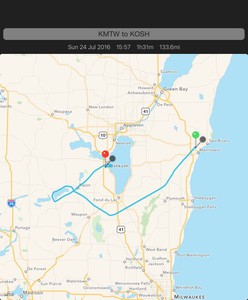 Route from Manitowoc to Oshkosh, with a hold at Green Lake