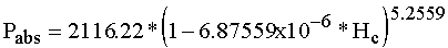 Pabs = 2116.22 * (1-6.87559x10^-6 * hc)^5.2559